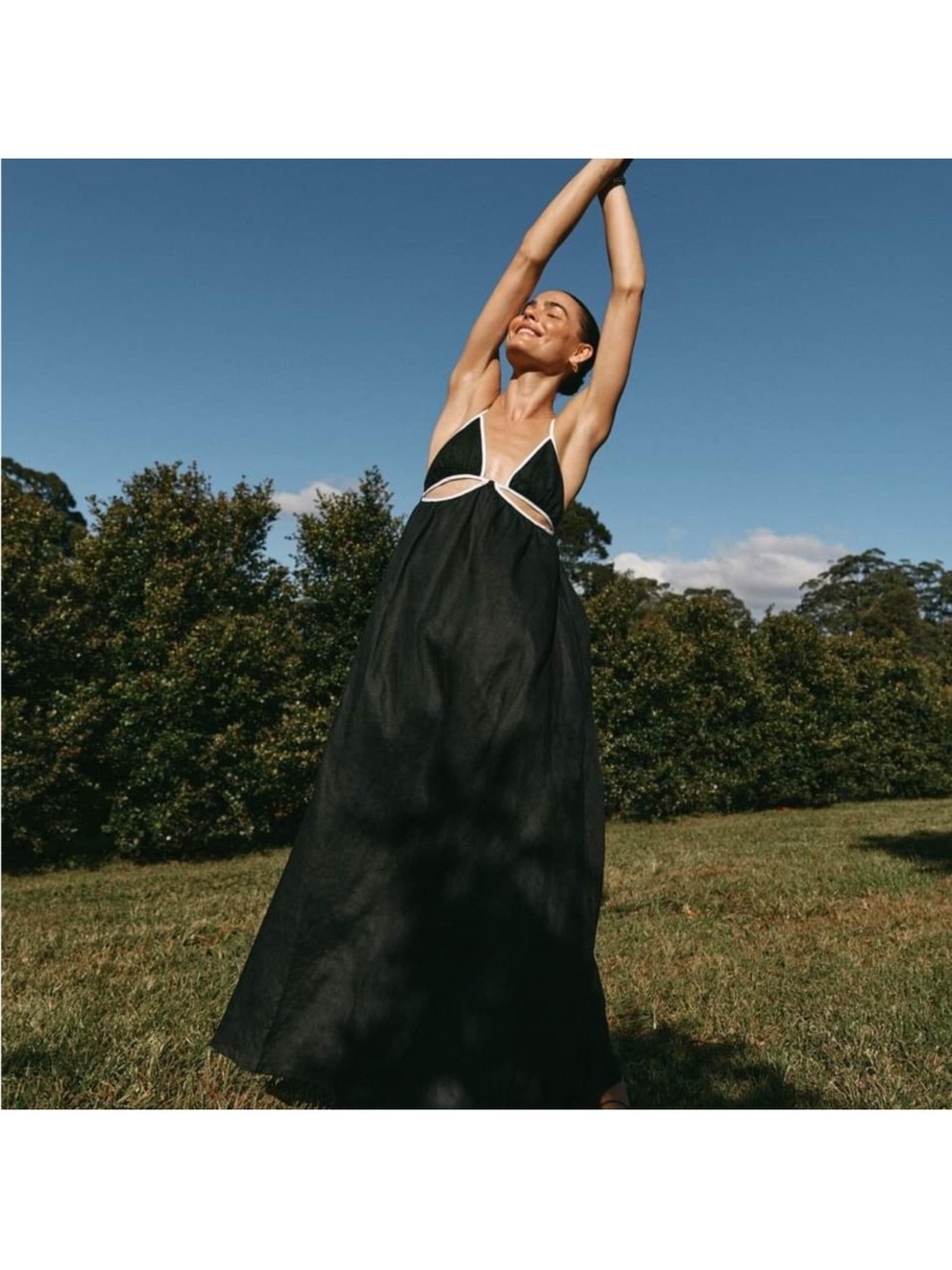 DISSH Aiden Linen Black Maxi Dress with White Contrast Trim Size 4